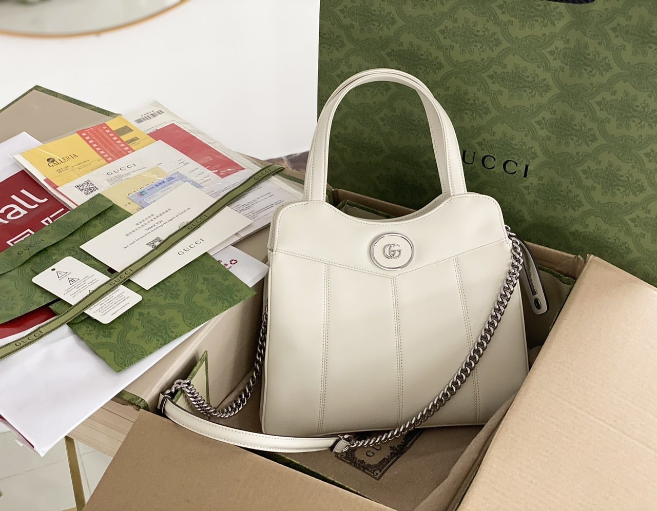 z4445165937977_f4badb5e55bdeeabadbbfa33ce6414df TÚI XÁCH GUCCI PETITE GG SMALL TOTE BAG SIÊU CẤP MÀU TRẮNG