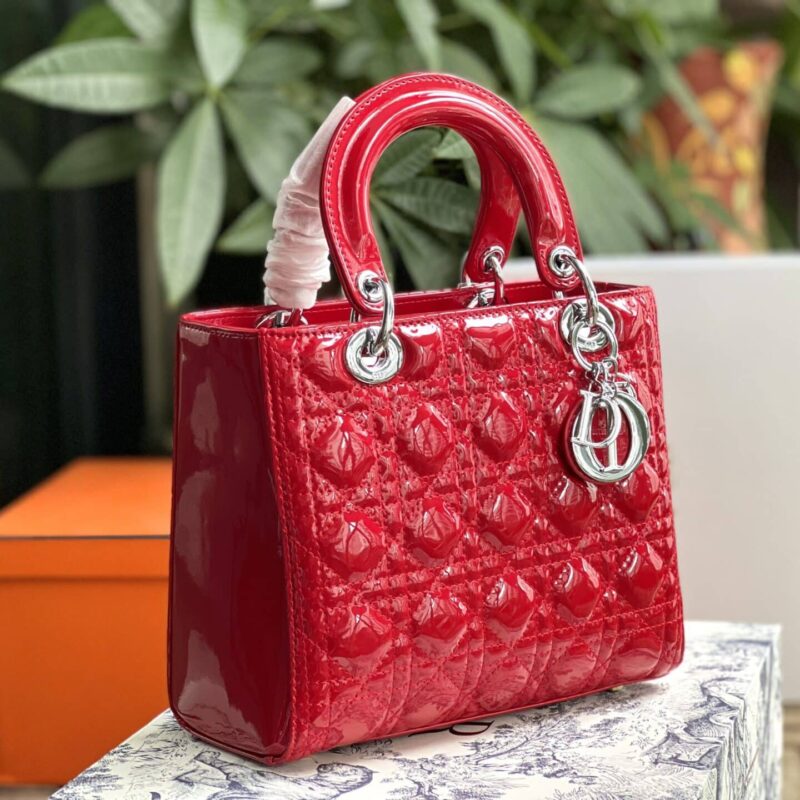 TÚI XÁCH DIOR LADY NGUYÊN BẢN MEDIUM SIZE 24 DA BÓNG TAG BẠC