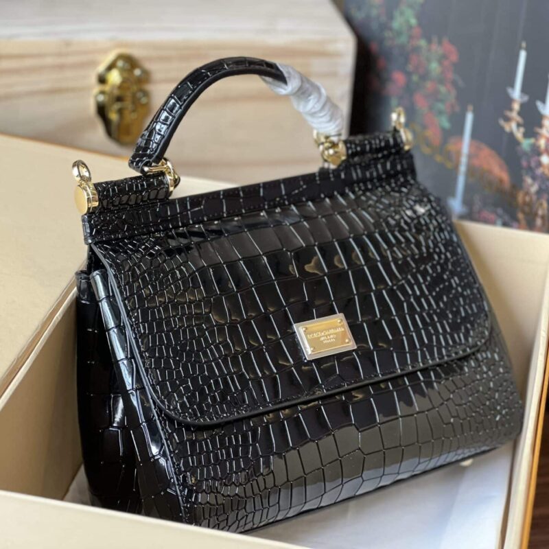 TÚI DOLCE & GABBANA MISS SICILY MEDIUM BAG DA CALFSKIN DẬP VÂN CÁ SẤU NGUYÊN BẢN