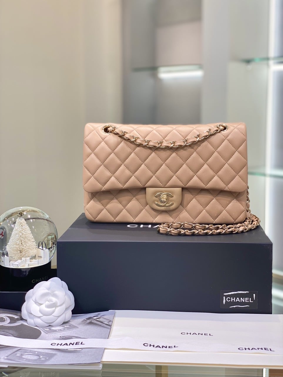 z4509669383008_6c920af6716489d099bd70b854c831cd TÚI XÁCH CHANEL MEDIUM CLASSIC DOUBLE FLAP CALFSKIN BAG LIKE AUTH MÀU NÂU