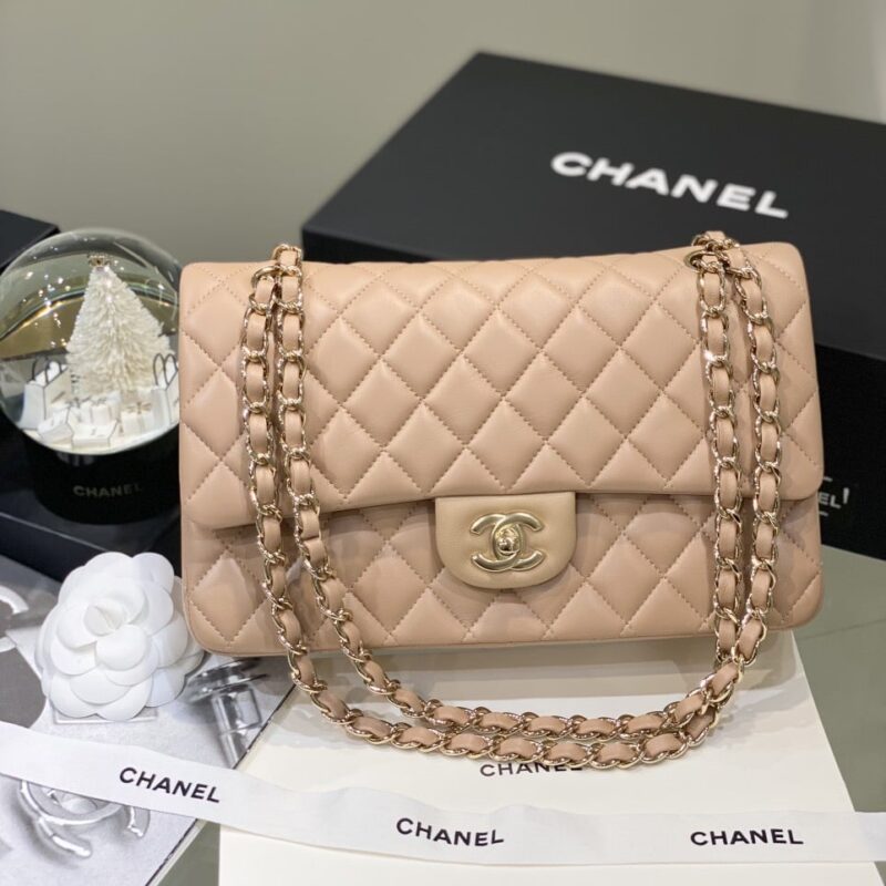 TÚI XÁCH CHANEL MEDIUM CLASSIC DOUBLE FLAP CALFSKIN BAG LIKE AUTH MÀU NÂU