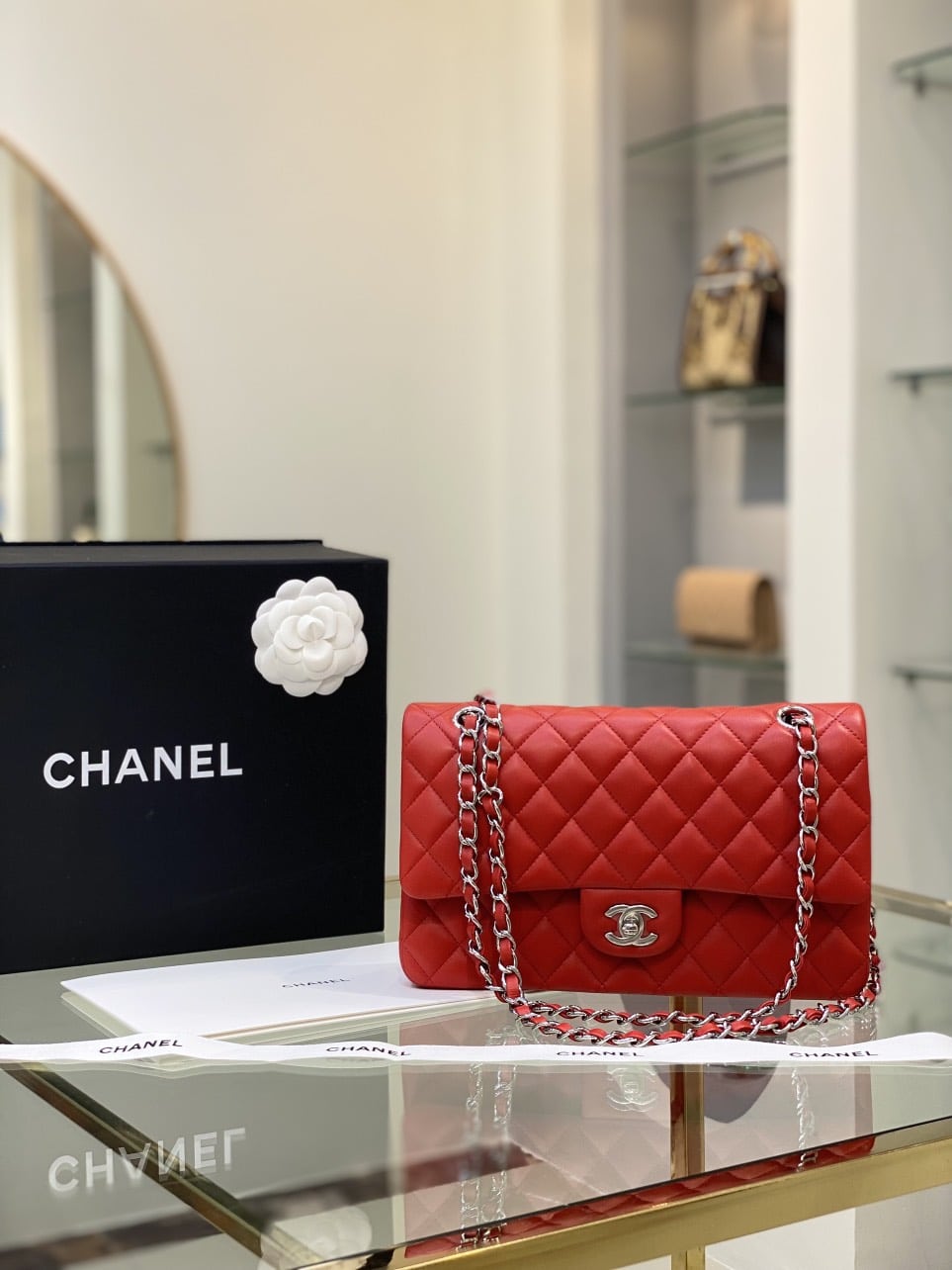 z4509669478031_9d4fce41d8379f14ff0078383db18155 TÚI XÁCH CHANEL MEDIUM CLASSIC DOUBLE FLAP CALFSKIN BAG LIKE AUTH MÀU ĐỎ