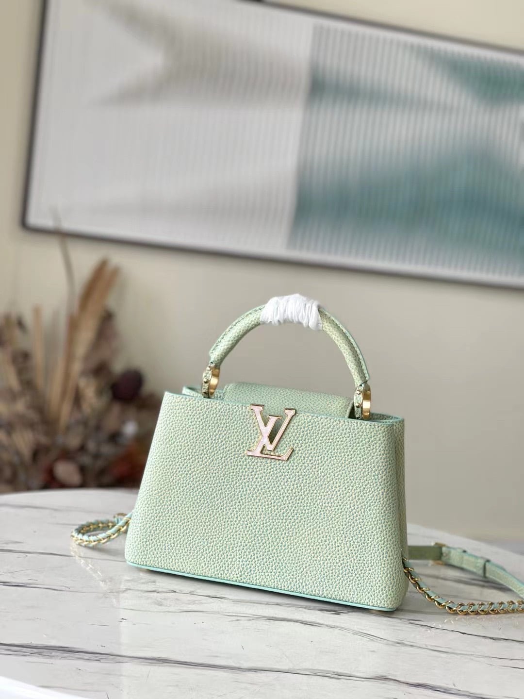 z4512784865574_8b103b52921bdd69b40be8985a0164e4 TÚI LV LOUIS VUITTON CAPUCINES BB SIÊU CẤP MÀU XANH MINT