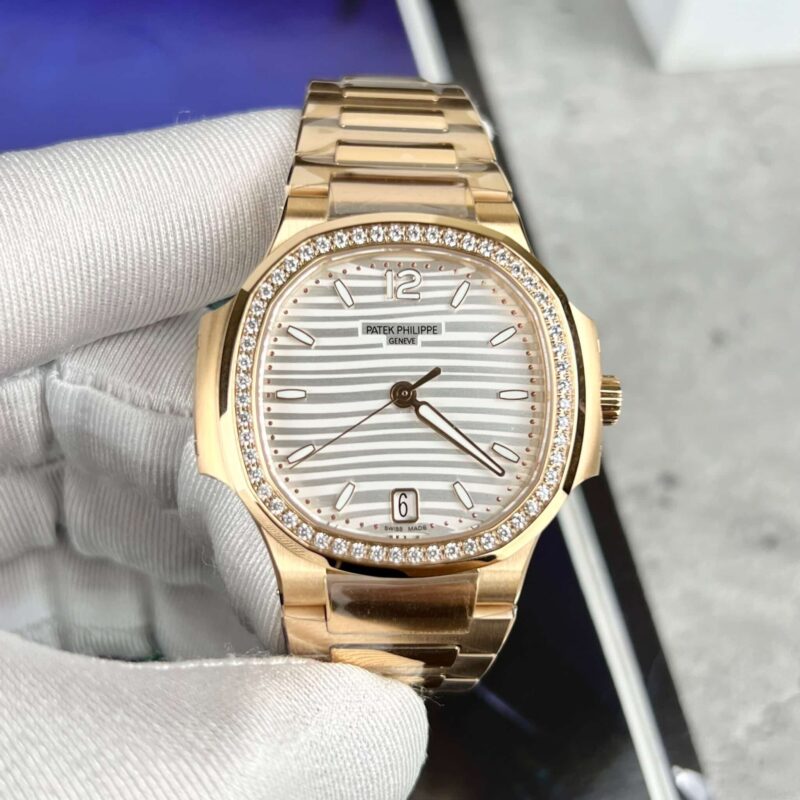 PATEK PHILIPPE NAUTILUS 7118/1200R ROSE GOLD STONE-SET BEZEL REPLICA 35.2MM