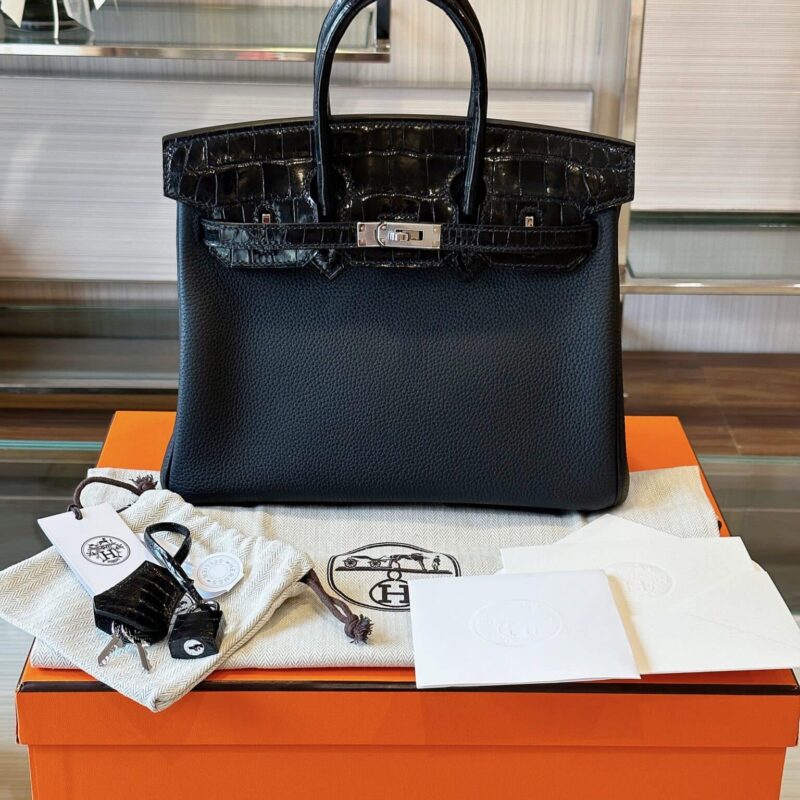 TÚI HERMES BIRKIN 25 DA CÁ SẤU PHỐI TOGO LIKE AUTH KHÂU TAY BẢN VIP
