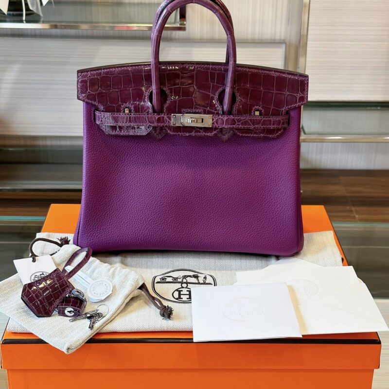 TÚI HERMES BIRKIN 25 DA CÁ SẤU PHỐI TOGO LIKE AUTH KHÂU TAY BẢN VIP