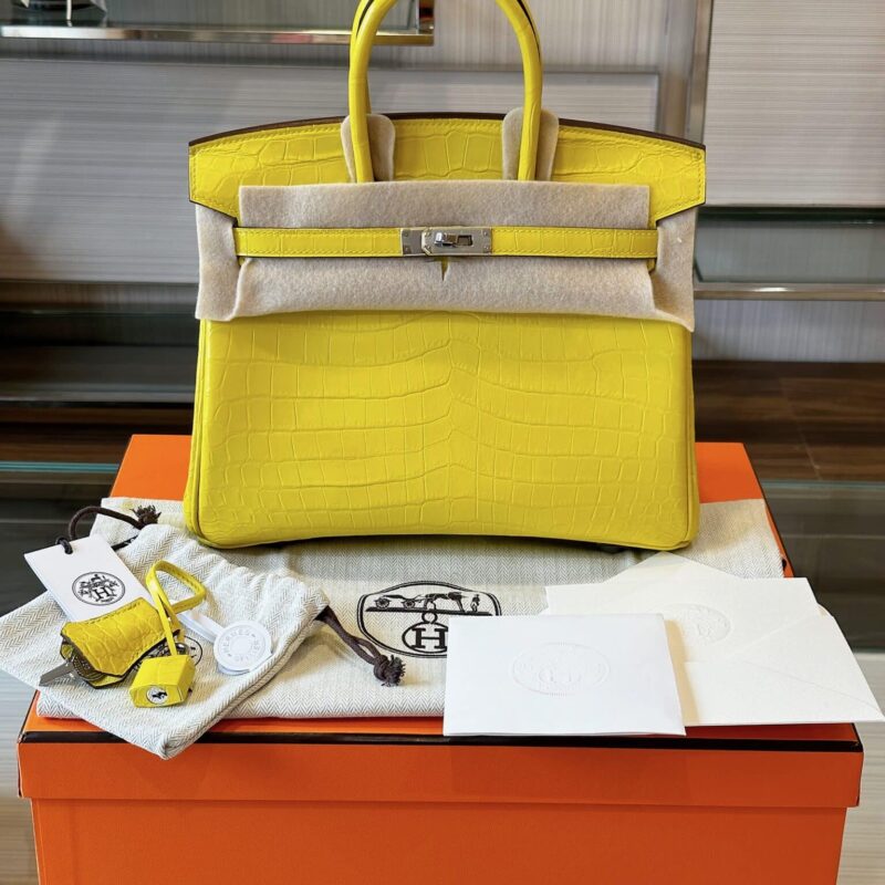 TÚI HERMES BIRKIN 25 DA CÁ SẤU THẬT 100% BẢN DA BÓNG LIKE AUTH KHÂU TAY