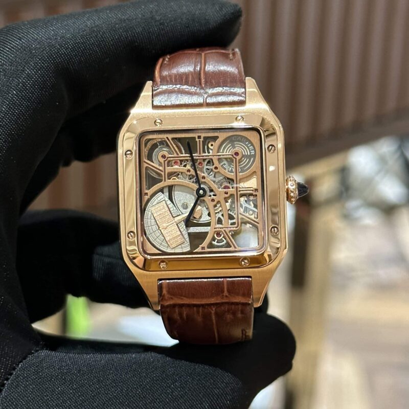 ĐỒNG HỒ CARTIER SANTOS-DUMONT SKELETON VÀNG HỒNG REPLICA 38MM