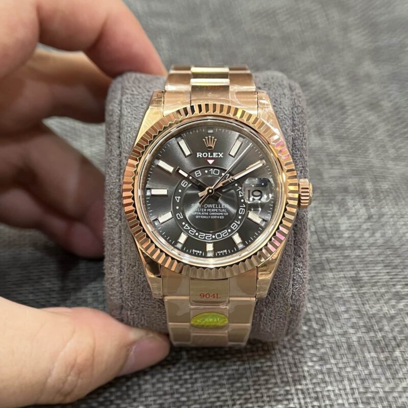 ROLEX SKY-DWELLER ROSE GOLD SLATE DIAL OYSTER BRACELET BEST REPLICA 42MM