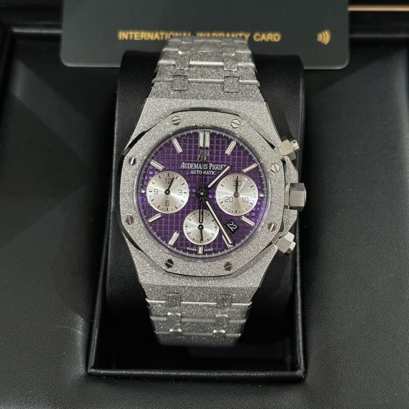 AUDEMARS PIGUET ROYAL OAK FROSTED WHITE GOLD PURPLE DIAL CHRONOGRAPH REPLICA 41MM