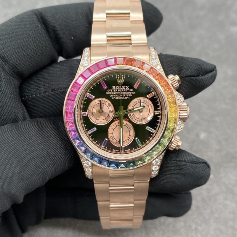 ROLEX DAYTONA RAINBOW 18K SOLID GOLD NATURAL DIAMONDS NATURAL GEMSTONES