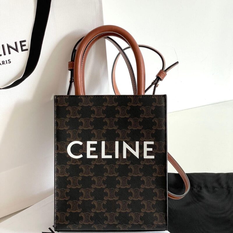 TÚI CELINE MINI VERTICAL CABAS IN TRIOMPHE CANVAS AND CALFSKIN WITH CELINE PRINT TAN SIÊU CẤP