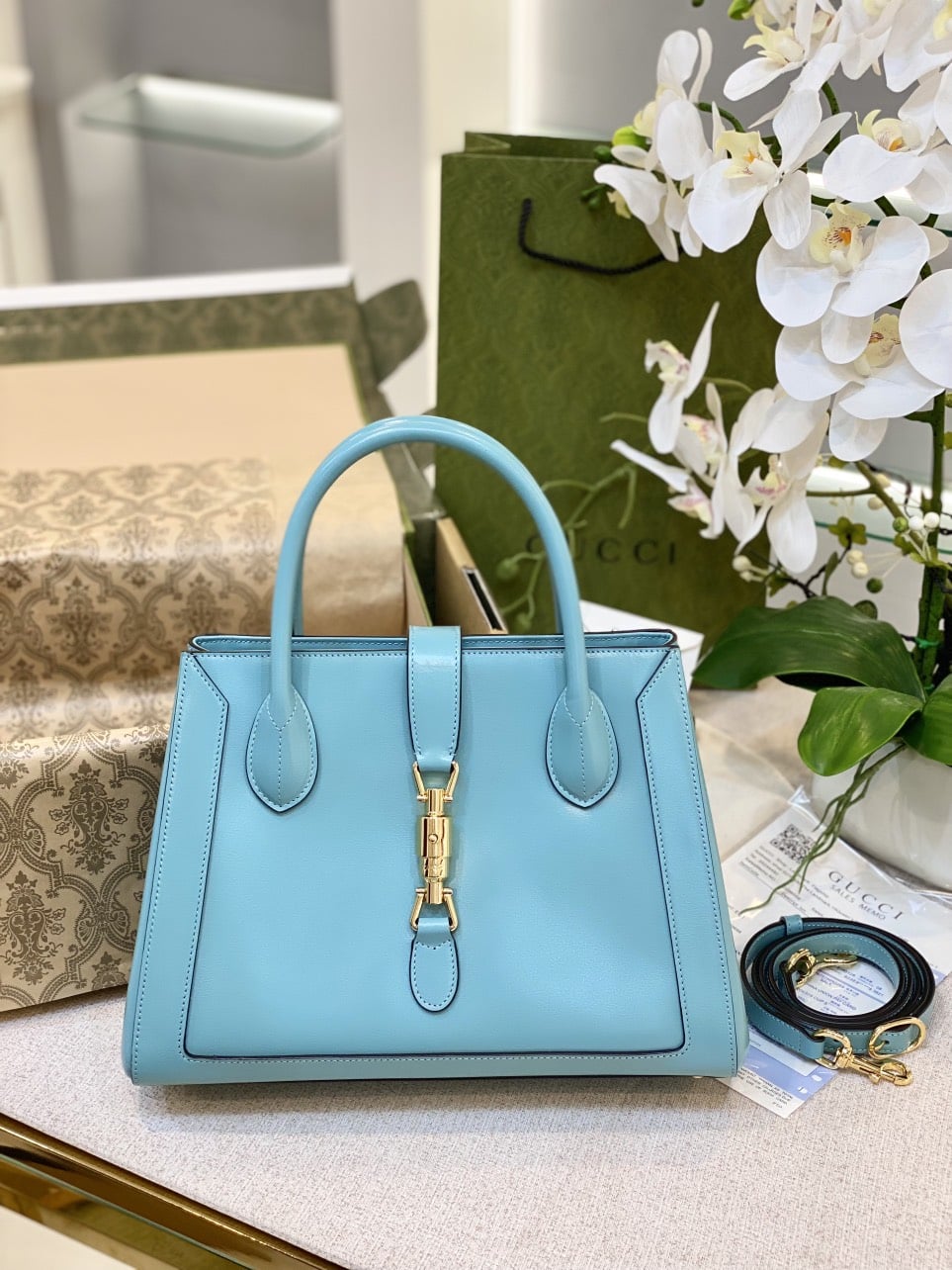 z4974083125331_6c0baffe7158685e33551840ea47875c TÚI XÁCH GUCCI JACKIE 1961 MEDIUM TOTE BAG VIP PHÁP MÀU XANH