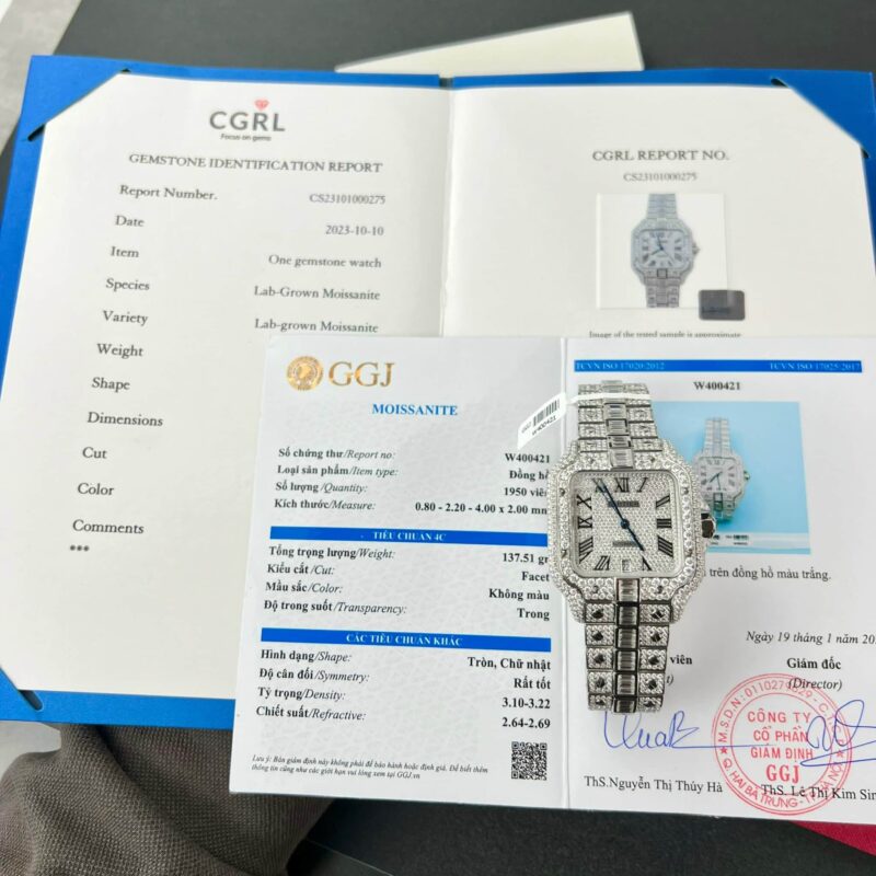 ĐỒNG HỒ CARTIER SANTOS CHẾ TÁC ĐÍNH FULL ĐÁ MOISSANITE 39.8MM