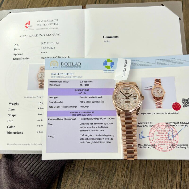 ROLEX DAY-DATE 228235 DIAMOND PAVE DIAL 18K GOLD WRAPPED 166G 40MM