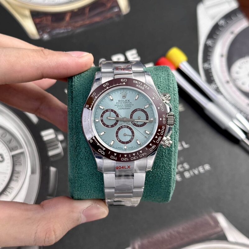 ĐỒNG HỒ ROLEX DAYTONA MẶT XANH BĂNG CỌC SỐ DẠ QUANG V2 NẶNG 174 GRAMS 40MM