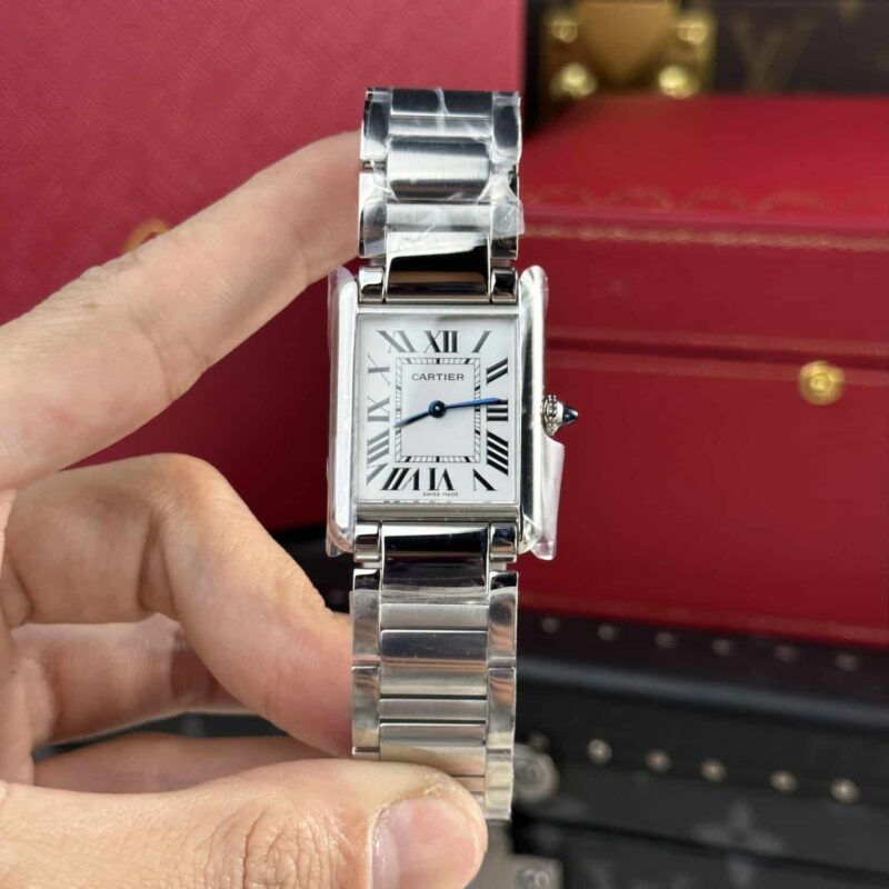ĐỒNG HỒ CARTIER TANK MUST LARGE MODEL MÁY PIN DÂY THÉP REPLICA 25.5 x 33.7MM