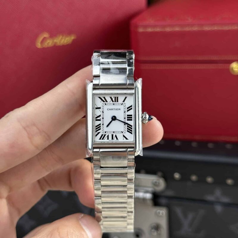 ĐỒNG HỒ CARTIER TANK MUST SMALL MODEL MÁY PIN DÂY THÉP REPLICA 22x29.5MM