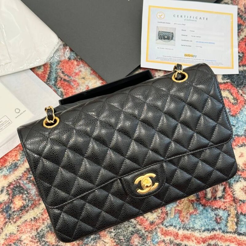 TÚI XÁCH CHANEL CLASSIC DOUBLE FLAP DA CAVIAR MÀU ĐEN