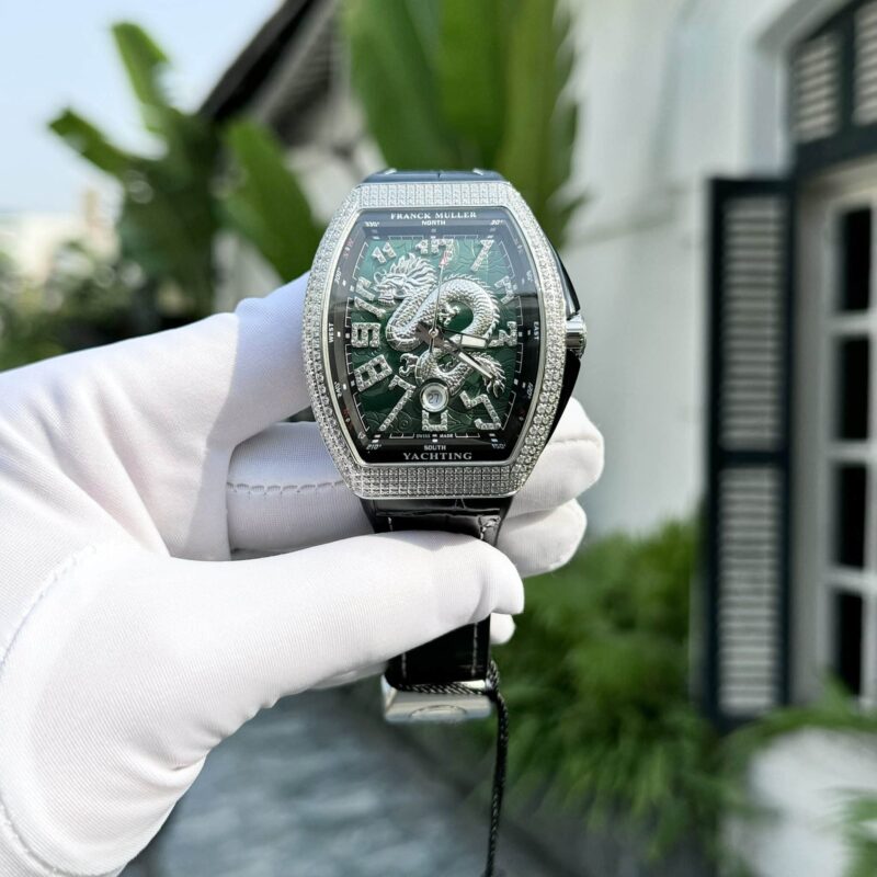 ĐỒNG HỒ FRANCK MULLER V45 DRAGON MẶT XANH LÁ VỎ ĐÍNH ĐÁ REPLICA 45MM