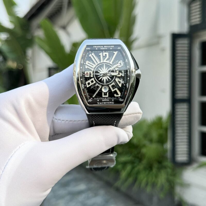 ĐỒNG HỒ FRANCK MULLER VANGUARD YACHTING V45 MẶT ĐEN CỌC SỐ HỌC TRÒ TRẮNG REP 1:1 ABF 45MM