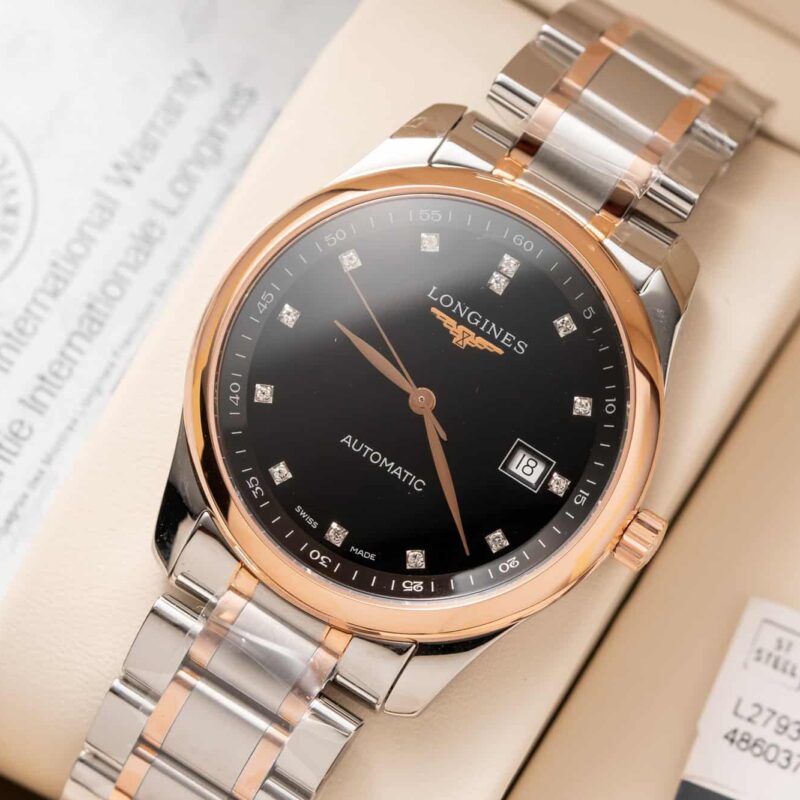 ĐỒNG HỒ LONGINES MASTER COLLECTION DEMI GOLD MẶT ĐEN CỌC SỐ ĐÍNH ĐÁ REP 1:1 38.5MM