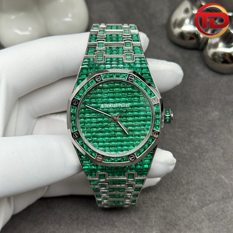 AUDEMARS PIGUET ROYAL OAK 15554BC EMERALD CUSTOM 18K SOLID GOLD SYNTHETIC EMERALD