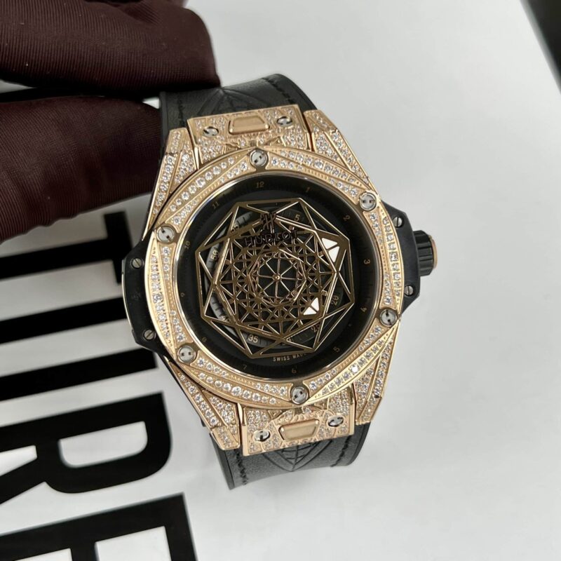 ĐỒNG HỒ HUBLOT BIG BANG SANG BLEU I VÀNG HỒNG ĐÍNH ĐÁ REPLICA 44MM