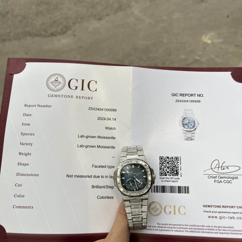 ĐỒNG HỒ PATEK PHILIPPE NAUTILUS 5712 CHẾ TÁC FULL MOISSANITE HONGKONG 40MM