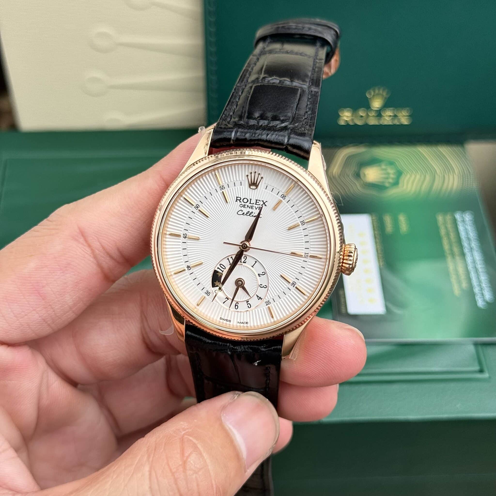 Rolex Cellini Dual Time 50525 Vàng Hồng Dây Da - 2