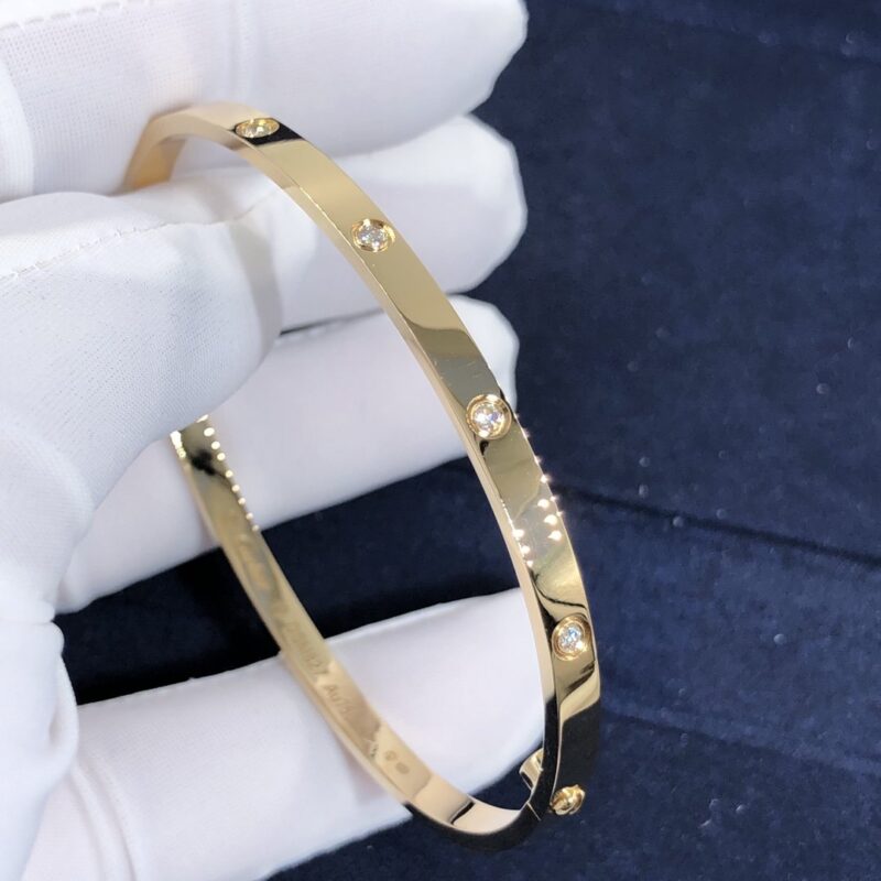 Custom Made 18K Yellow Gold Cartier Love Bracelet 10 Diamonds Small Model
