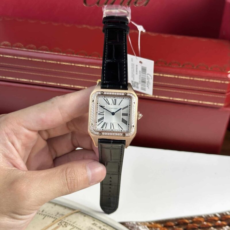 ĐỒNG HỒ CARTIER SANTOS DUMONT REP 11 WJSA0016 VÀNG HỒNG VIỀN ĐÁ 43.5X31.4MM