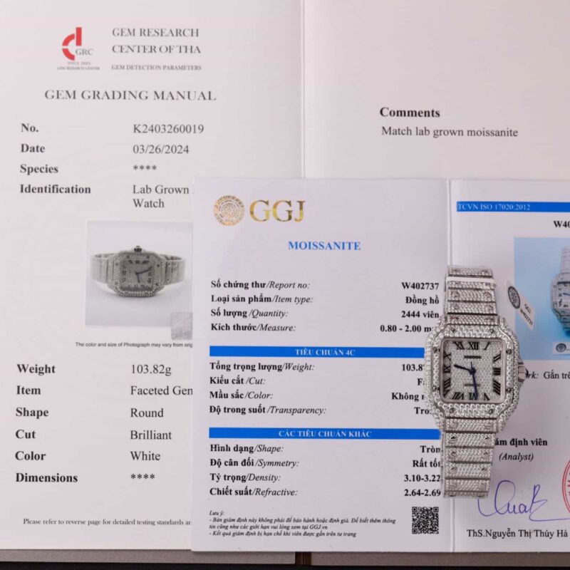 ĐỒNG HỒ CARTIER SANTOS NỮ CHẾ TÁC FULL MOISSANITE HONGKONG 35.1MM