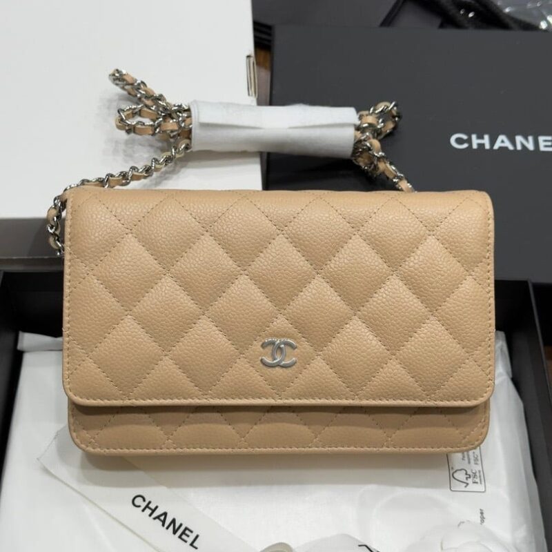 TÚI CHANEL WOC DA CAVIAR MÀU BEIGE LIKE AUTH VVIP ENTRUPY 19CM