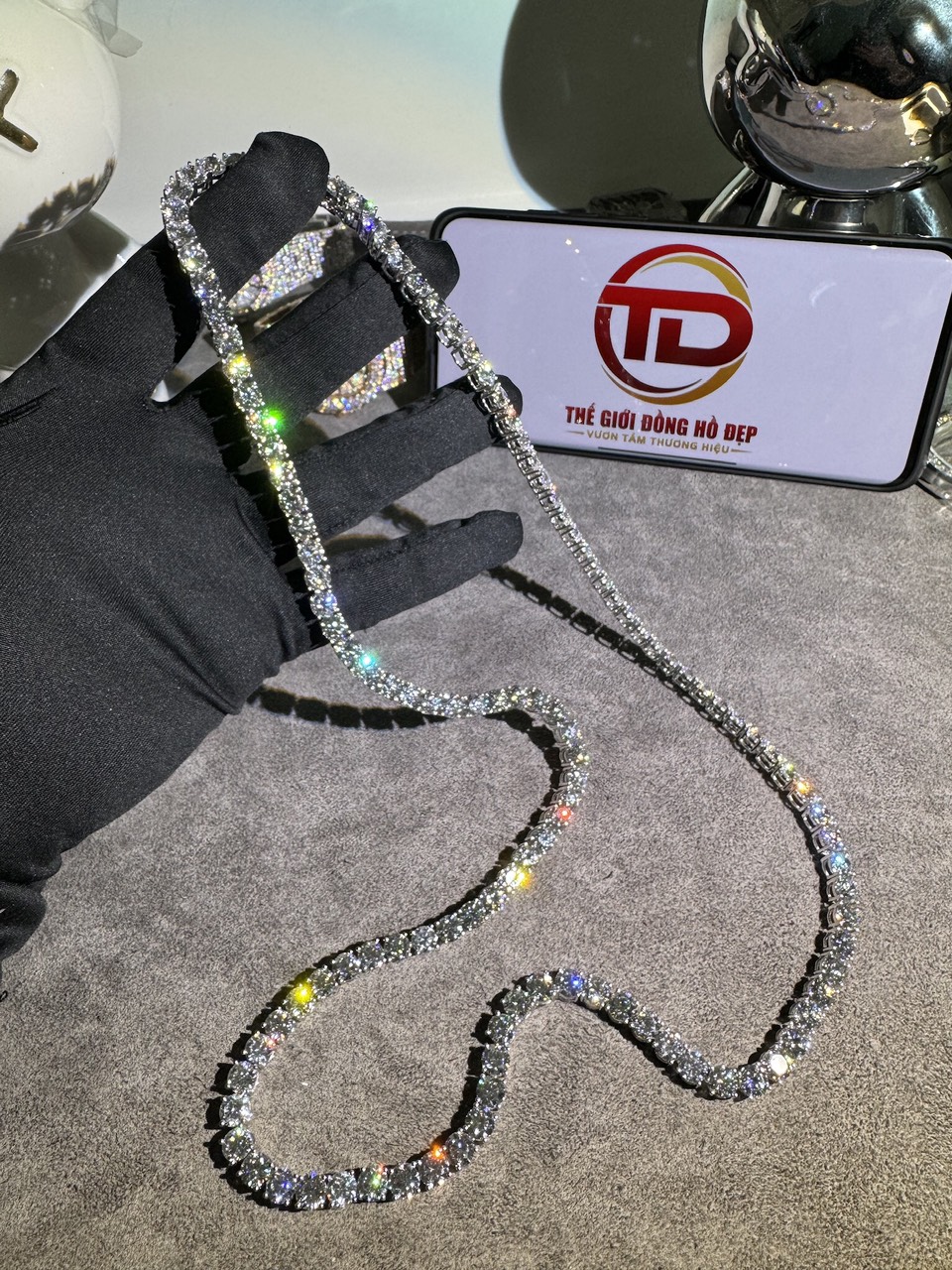 Custom 18k White Gold & CVD Diamond Necklace - 3