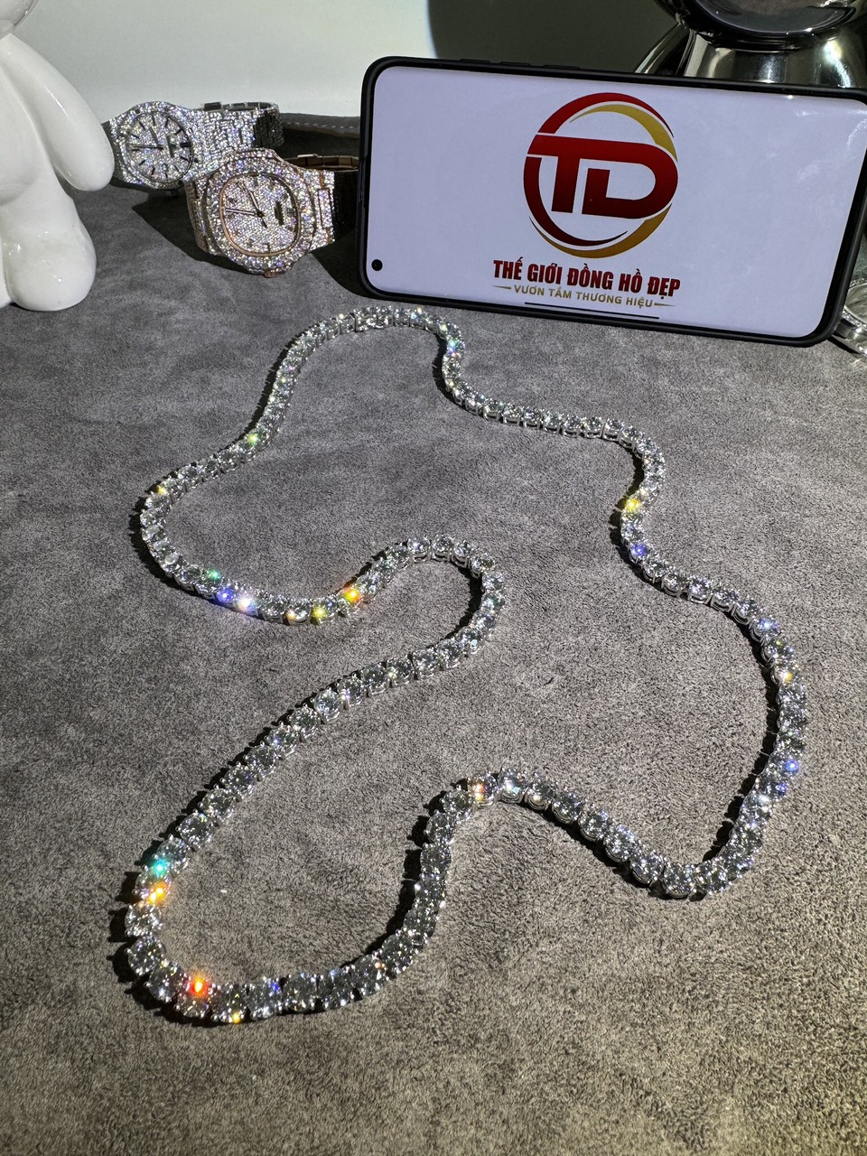 Custom 18k White Gold & CVD Diamond Necklace