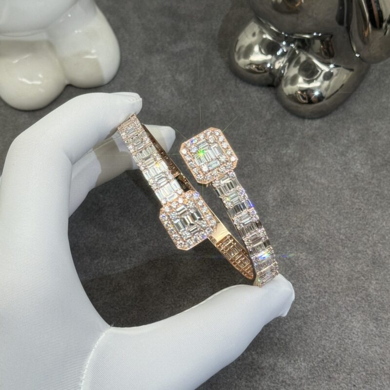 Custom Made 18K Rose Gold Bracelet set with Round and Baguette CVD Diamond