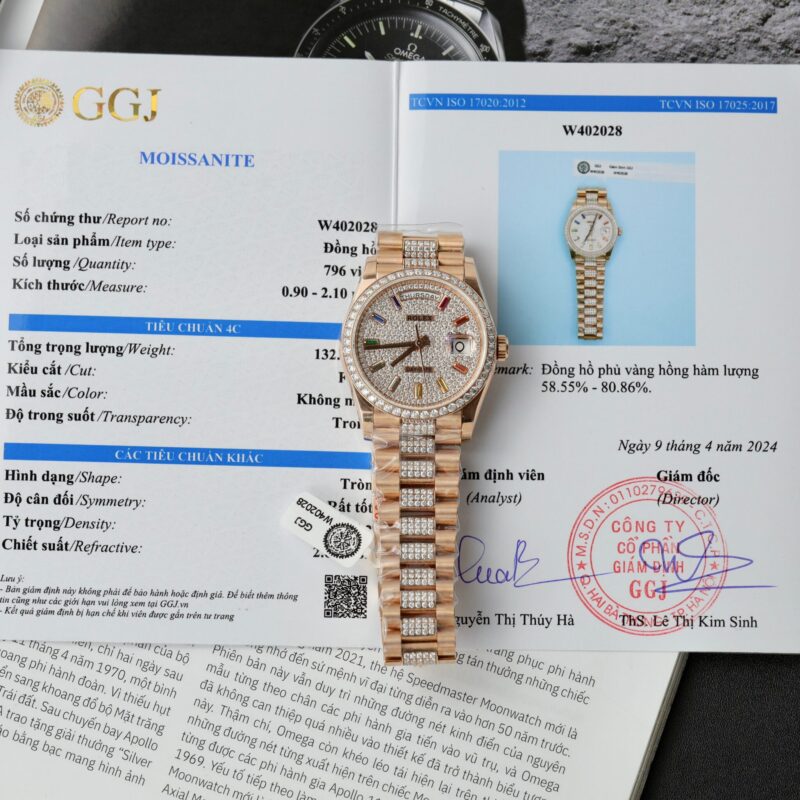 ROLEX DAY-DATE 36 128345RBR-0043 18K GOLD WRAPPED CUSTOM FULL MOISSANITE 36MM