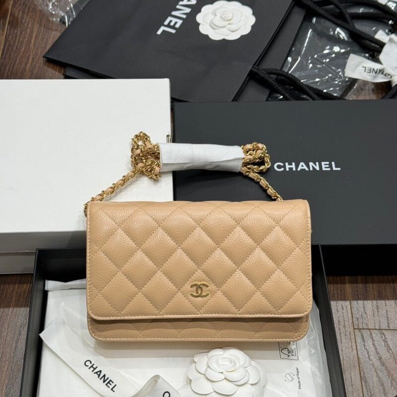 TÚI CHANEL WOC DA CAVIAR MÀU BEIGE KHÓA VÀNG LIKE AUTH VVIP ENTRUPY 19CM