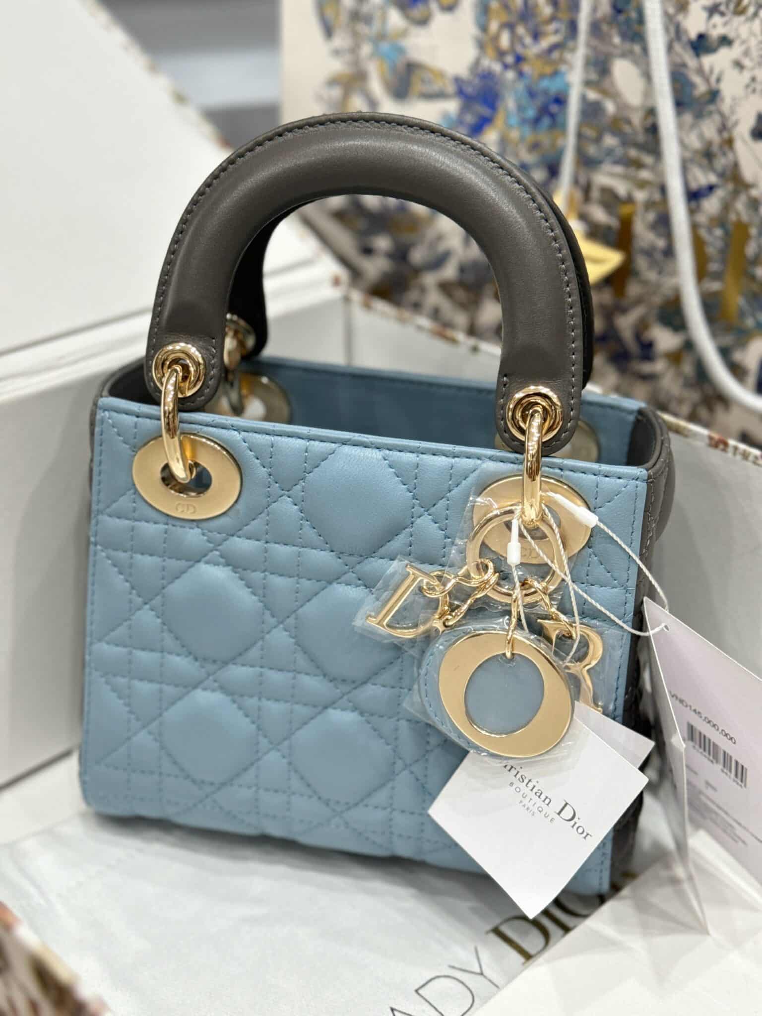 Túi Lady Dior mini 2 màu xanh xám Like Auth - 2