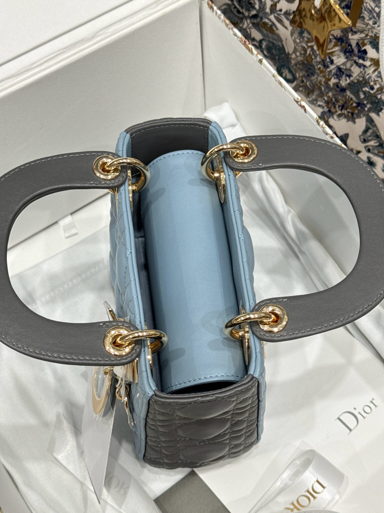 Túi Lady Dior mini 2 màu xanh xám Like Auth - 5