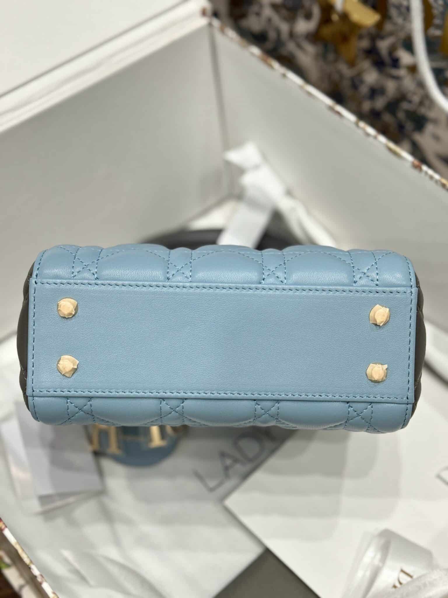 Túi Lady Dior mini 2 màu xanh xám Like Auth - 6