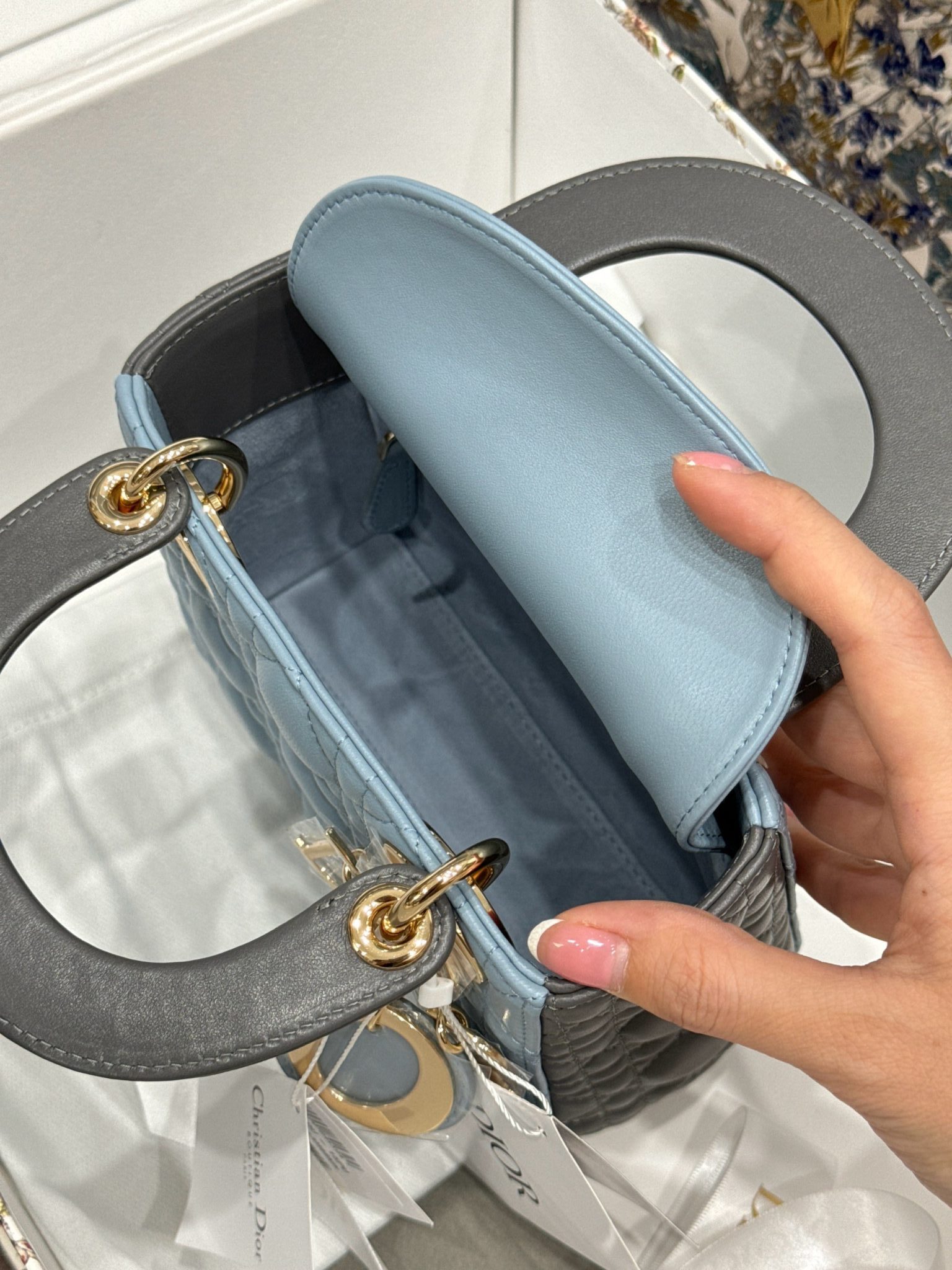 Túi Lady Dior mini 2 màu xanh xám Like Auth - 8