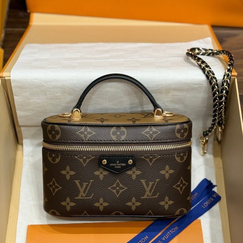TÚI LV VANITY CHAIN POUCH MONOGRAM REVERSE MÀU NÂU SIÊU CẤP SIZE 19CM