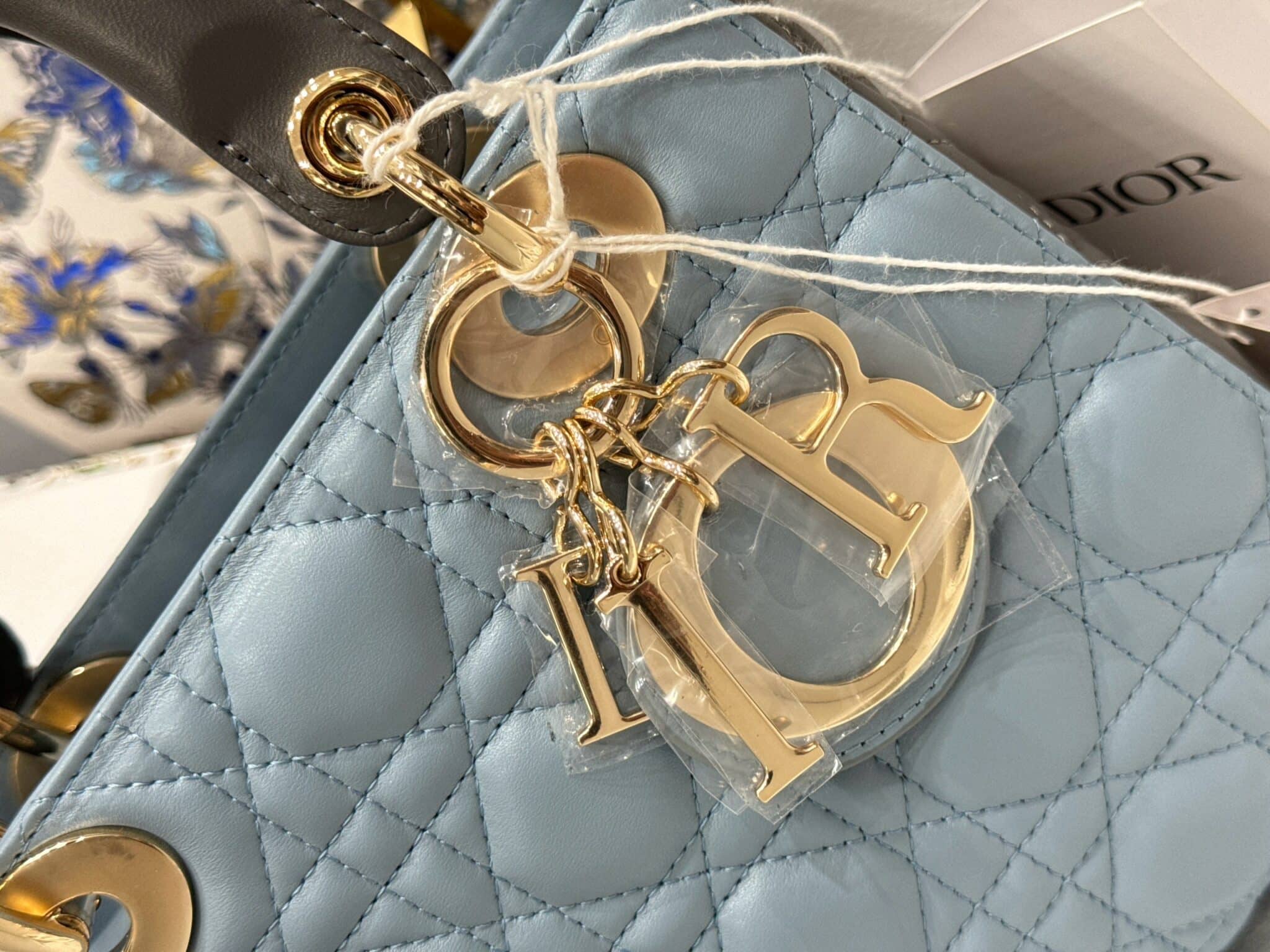 Túi Xách Lady Dior Small Phối 2 Màu Xanh Xám Like Auth - 5