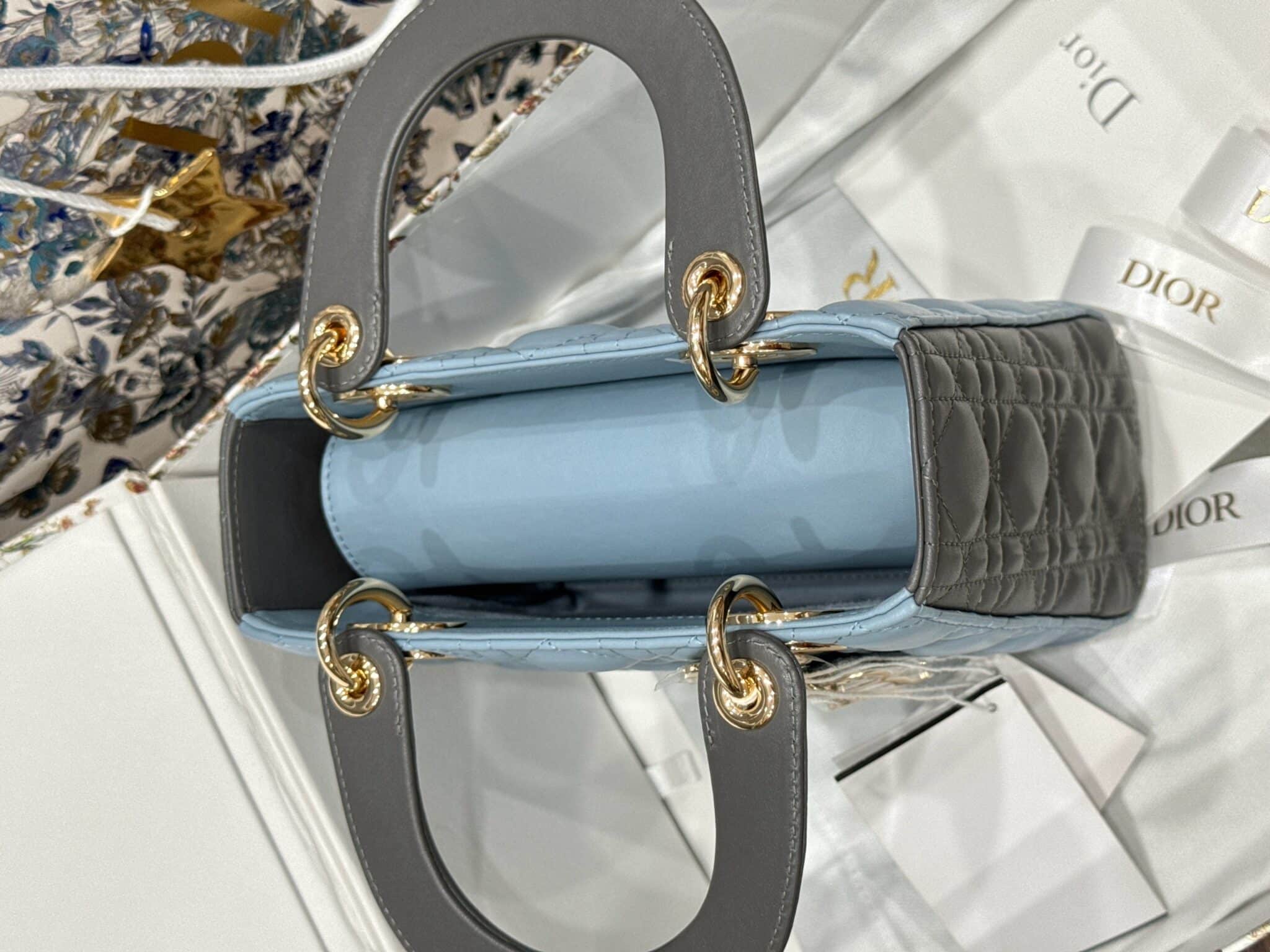 Túi Xách Lady Dior Small Phối 2 Màu Xanh Xám Like Auth - 6