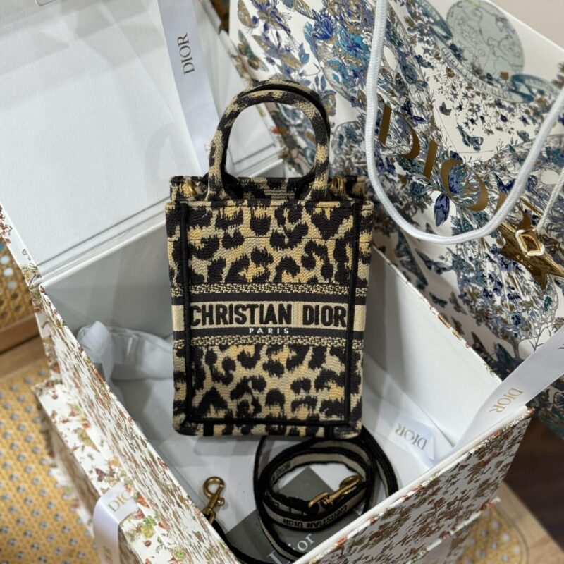 TÚI XÁCH DIOR TOTE MINI PHONE BAG HỌA TIẾT DA BÁO LIKE AUTH 13CM