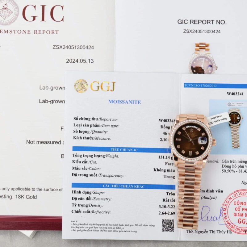 ROLEX DAY-DATE 36 128345RBR-0040 BROWN OMBRE DIAL 18K GOLD WRAPPED MOISSANITE BEZEL