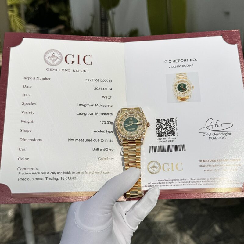 ROLEX DAY-DATE 40 18K YELLOW GOLD WRAPPED GREEN DIAMOND PAVED ARABIC DIAL BEST REPLICA 40MM