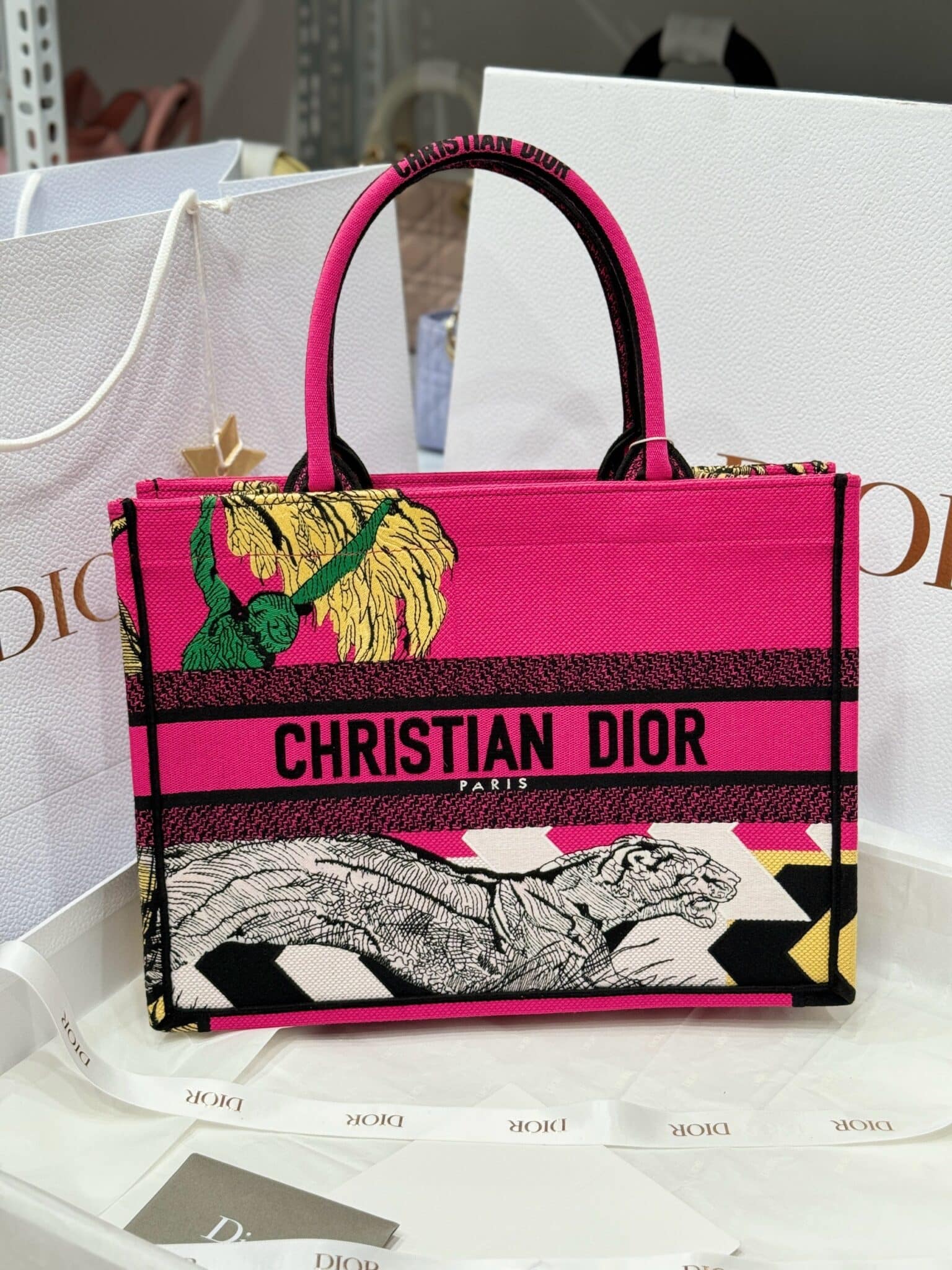TÚI XÁCH DIOR BOOK TOTE TOLE DE JOUY ZOOM POP PINK LIKE AUTH 36CM